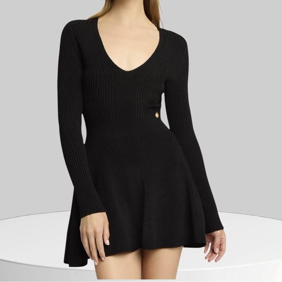 Balmain Dresses & Skirts - Balmain Plunging Long-Sleeve Rib Knit Mini Dress Size 44